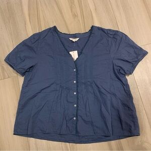 NWT Lucky Brand Orion Blue Button-Up Bell Sleeve Blouse